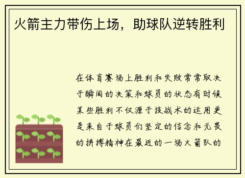 火箭主力带伤上场，助球队逆转胜利